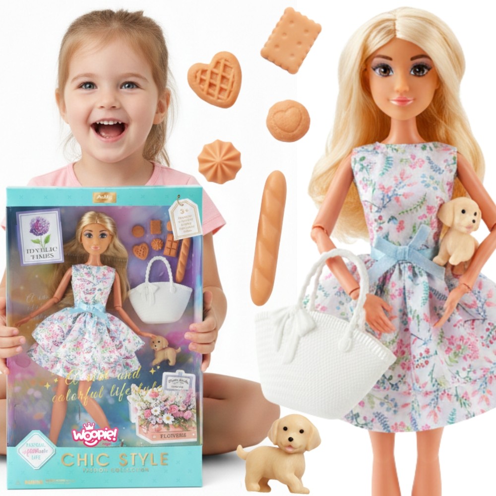 WOOPIE ROYAL Lalka Lily 30 cm Wiosenna Suknia Akcesoria Piesek Piknik