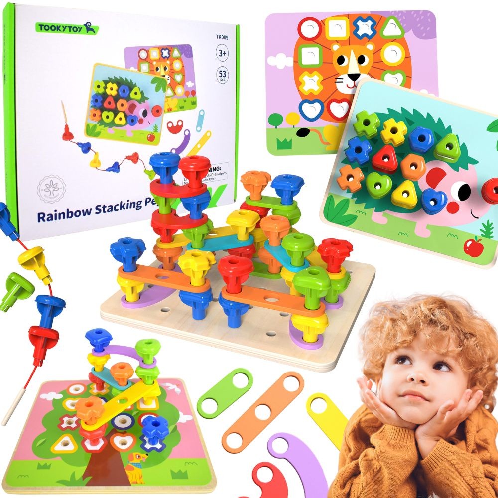 TOOKY TOY Wielofunkcyjna Tablica Zestaw Kolorowych Śrubek Nauka Kształtów
