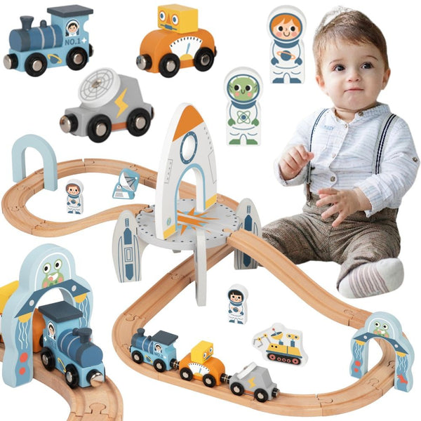 TOOKY TOY Drewniana Kolejka Kosmiczna Zestaw Tory