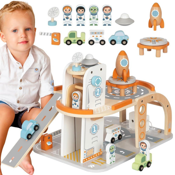 TOOKY TOY Parking Drewniany Kosmiczna Stacja