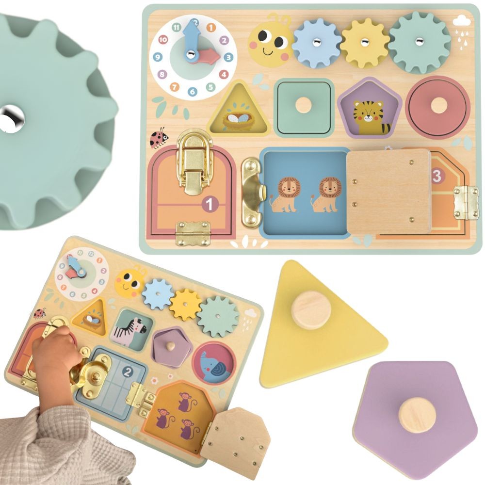 TOOKY TOY Tablica Manipulacyjna Zamki Zębatki Sorter Zegar