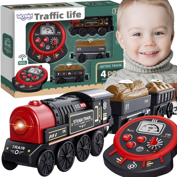 WOOPIE Lokomotywa Elektryczna Zdalnie Sterowana Kolejka Retro Wagony 4 el.