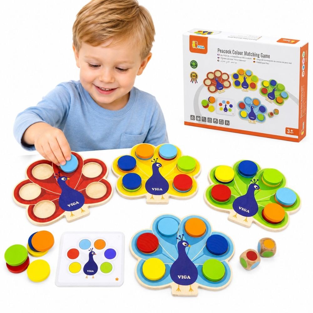 VIGA Drewniana Gra Dopasuj Kolory Pawi Ogon Montessori + Karty