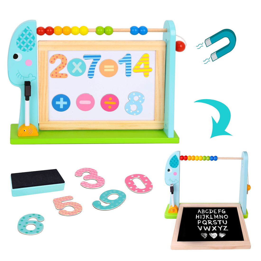 TOOKY TOY Duża Drewniana Tablica Dwustronna Magnetyczna+ Kredowa