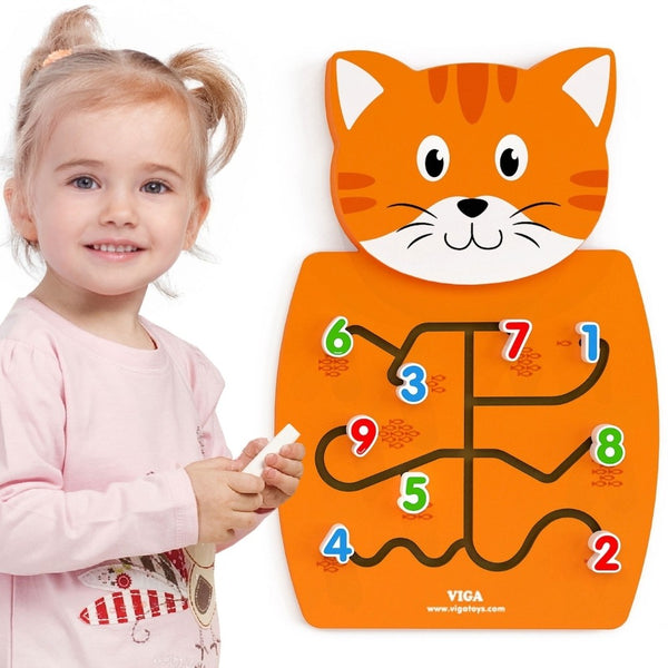 VIGA Drewniana Tablica Manipulacyjna Cyfry Kotek Certyfikat FSC Montessori