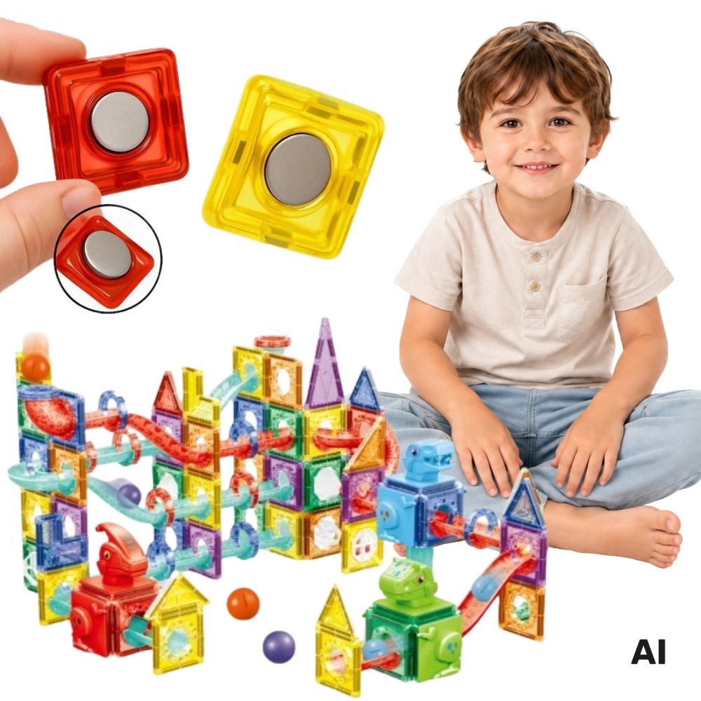 WOOPIE Klocki Magnetyczne Konstrukcyjne 3D Zestaw Edukacyjny Tor Kulkowy 170el.