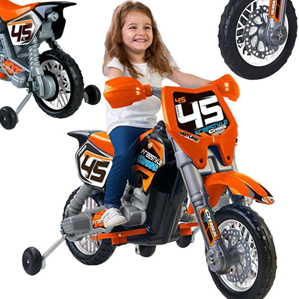 FEBER Motocykl Cross Pomarańczowy na Akumulator 6V dla Dzieci