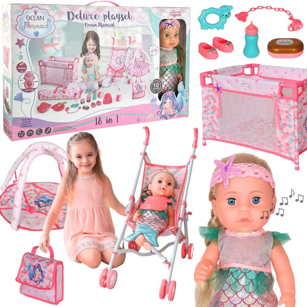 WOOPIE ROYAL Lalka Bobas 36 cm Syrenka Interaktywna Zestaw XXL Opiekunka 18w1