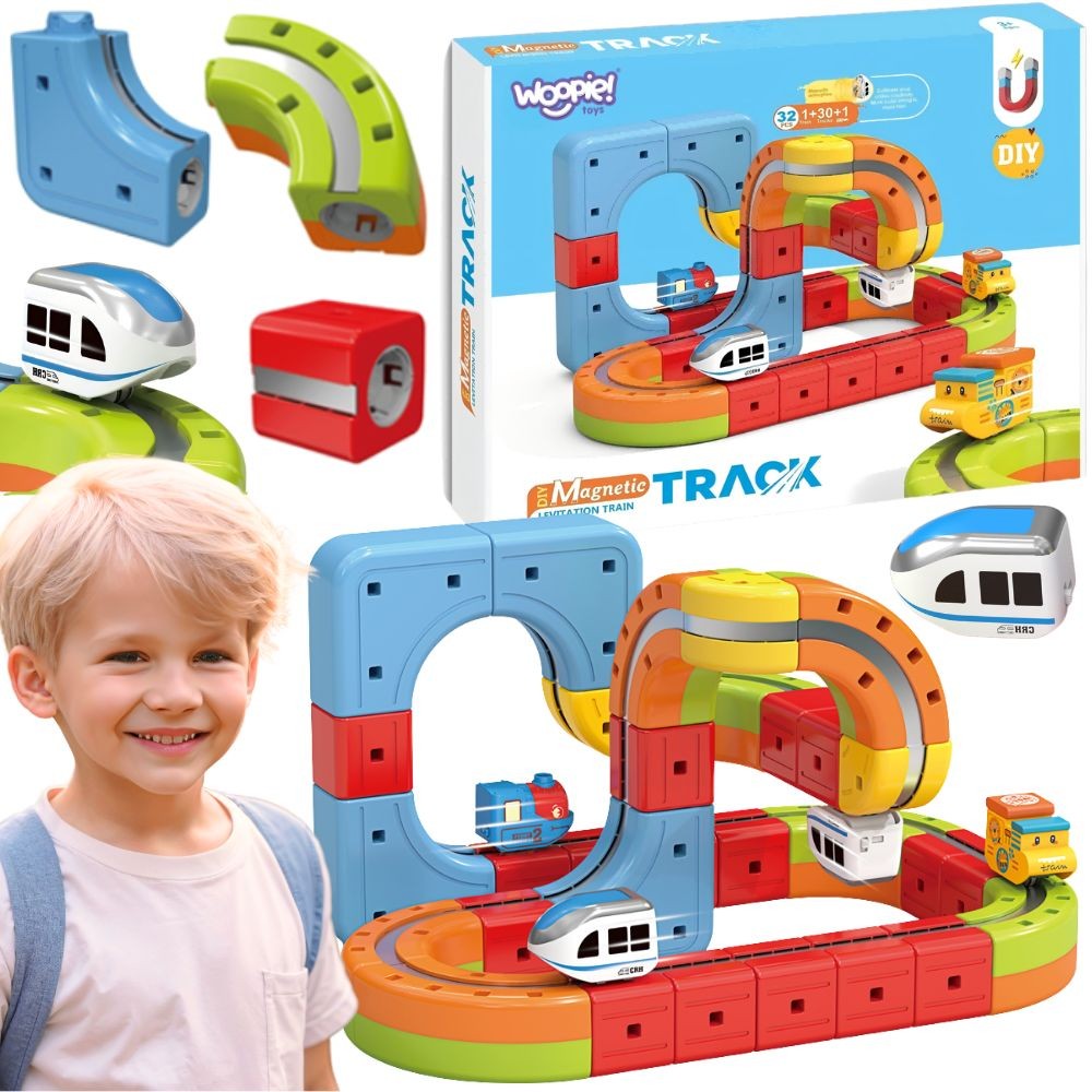 WOOPIE Magiczna Kolejka Kostkowa Klocki Konstrukcyjne Tor Antygrawitacyjny Magnetyczny 32el.
