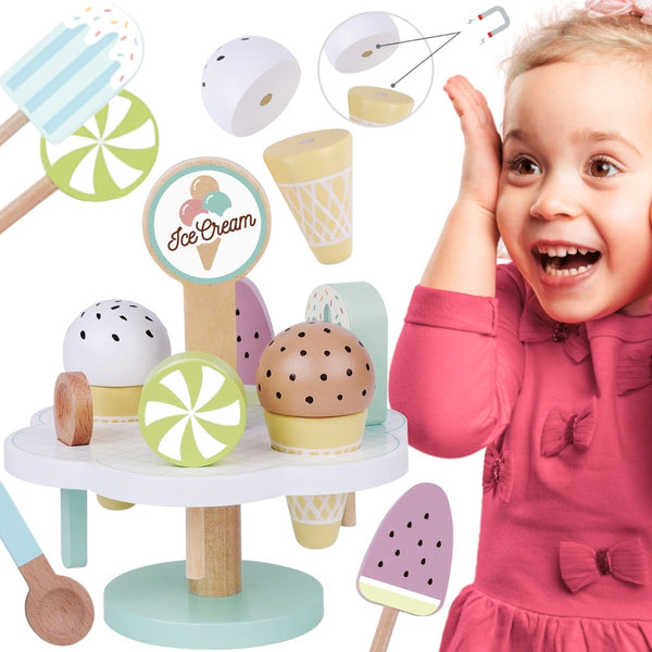 TOOKY TOY Lody Magnetyczne na Stojaku Drewniana Lodziarnia Cukiernia