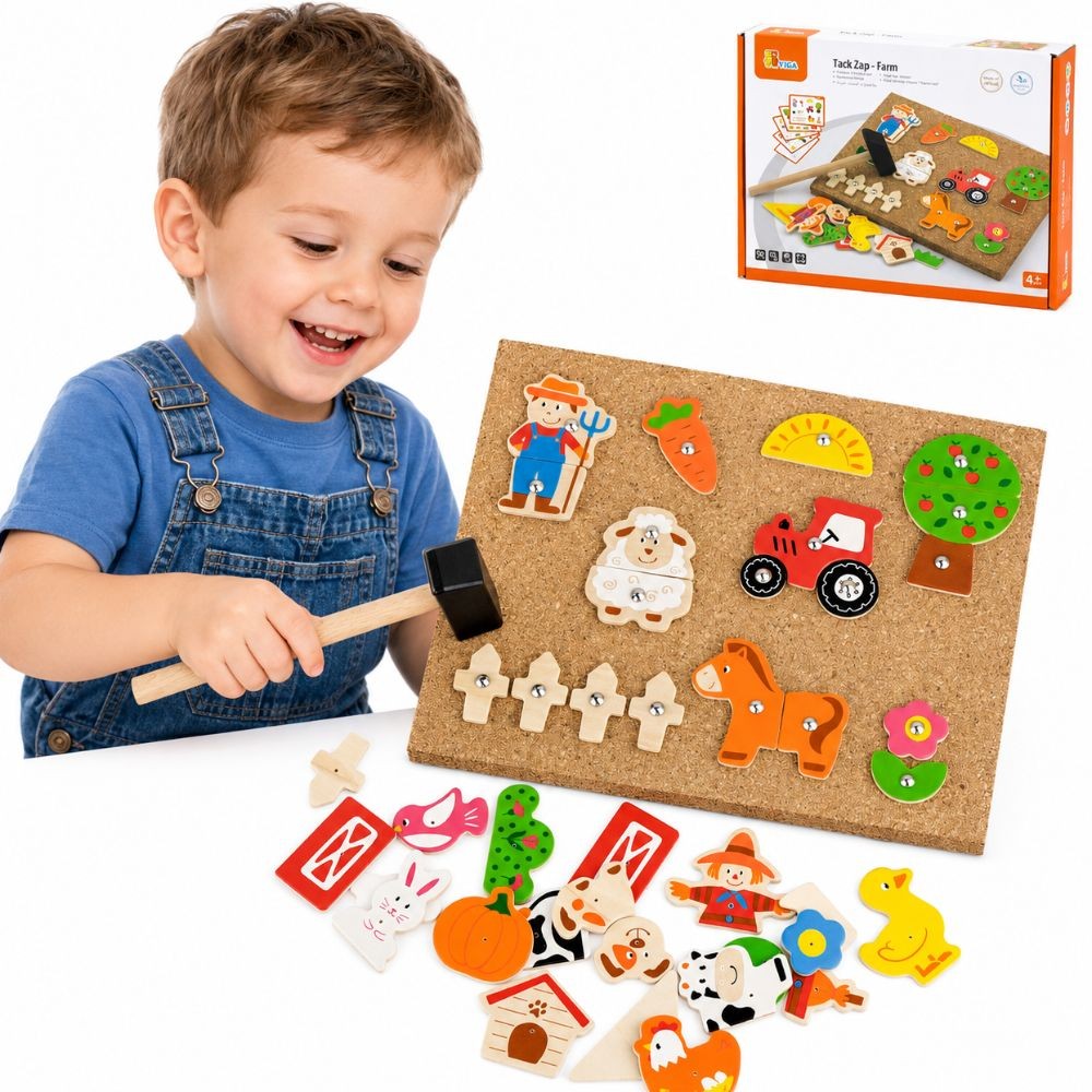VIGA Przybijanka Drewniana Farma Tablica Korkowa Montessori