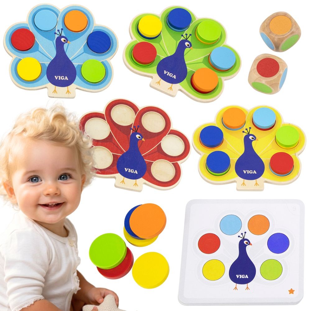 VIGA Drewniana Gra Dopasuj Kolory Pawi Ogon Montessori + Karty