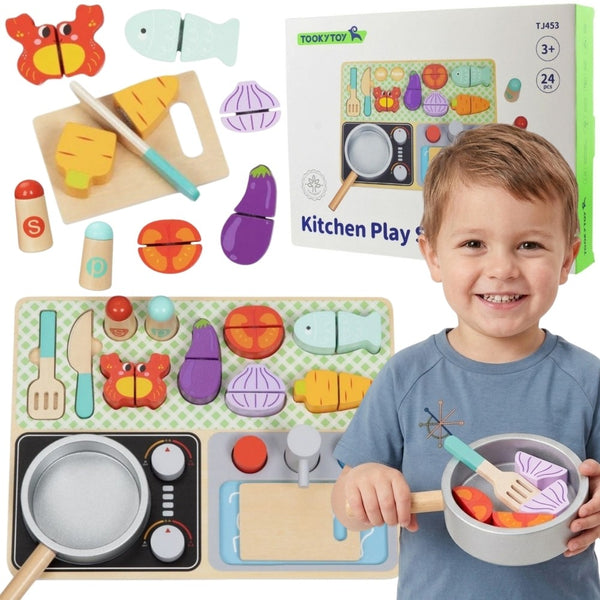 TOOKY TOY Drewniana Kuchnia z Akcesoriami - Zestaw Małego Kucharza