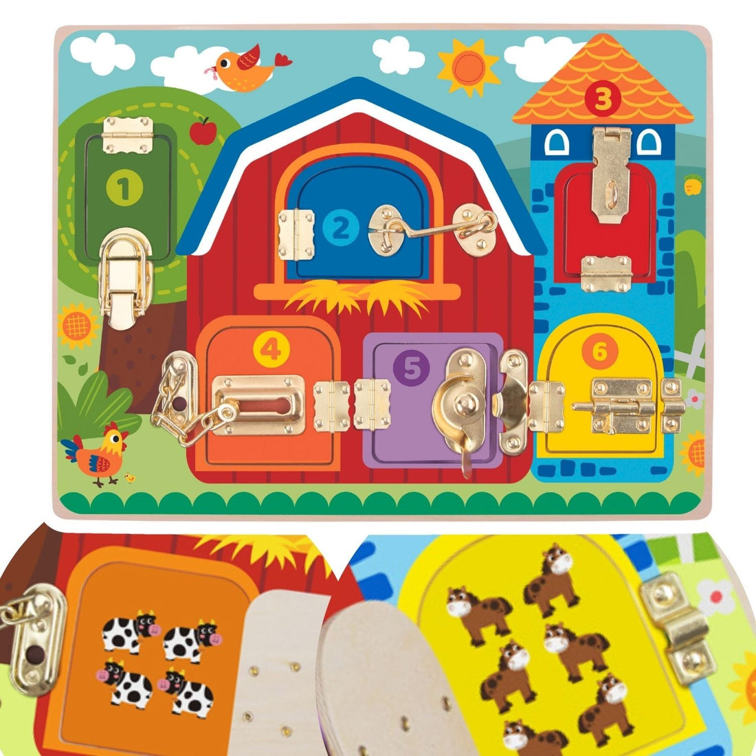 TOOKY TOY Tablica Manipulacyjna Zamki Obrazki Farma
