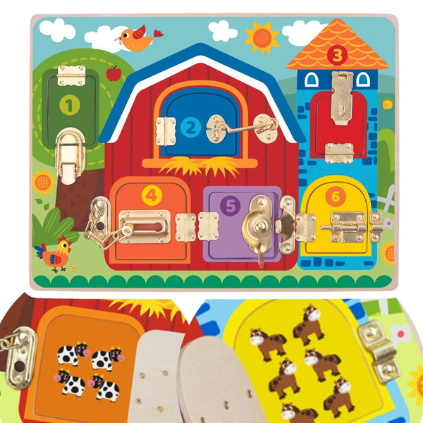 TOOKY TOY Tablica Manipulacyjna Zamki Obrazki Farma