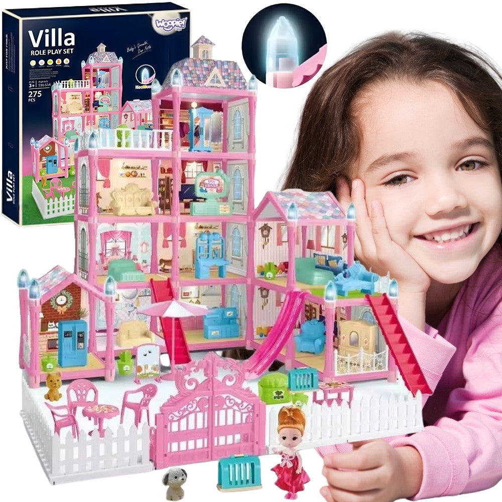 WOOPIE Domek dla Lalek Villa z Akcesoriami i Lalką Podświetlany 275el.